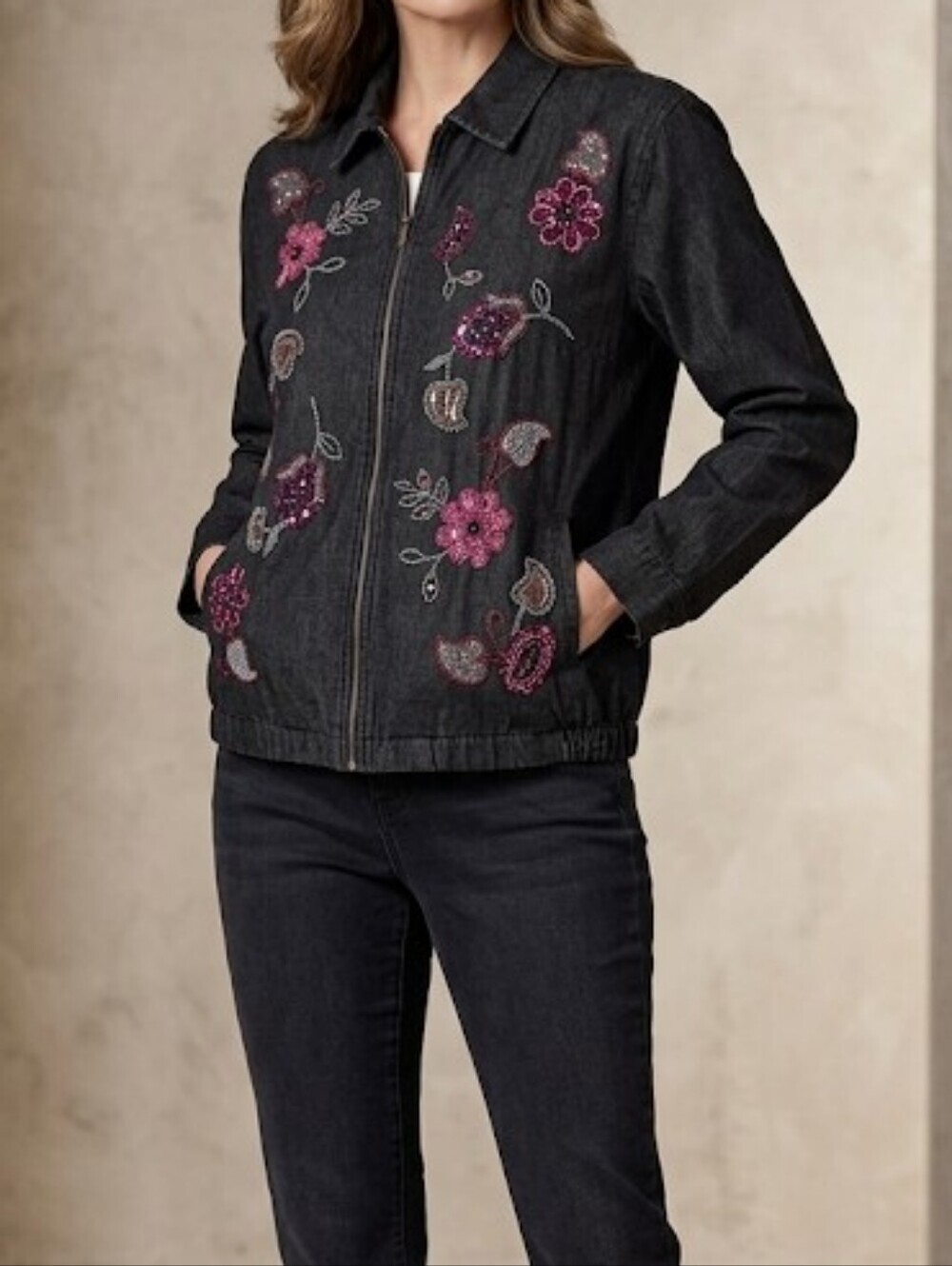 breckenridge Dark Gray Petite Denim-Style Jacket